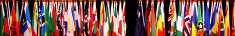 Flags from the conference with ratified the Rome Statute.